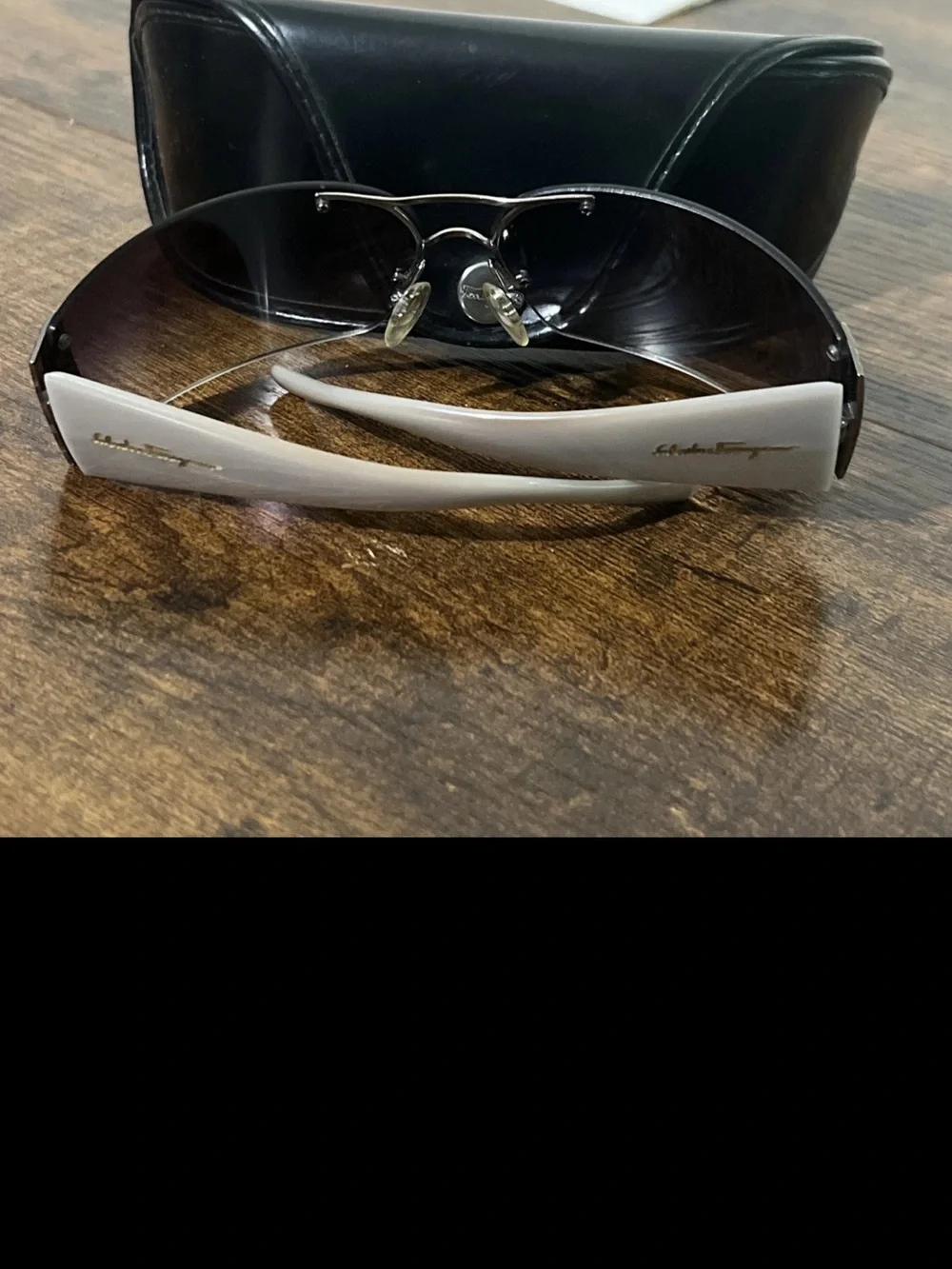 Salvatore Ferragamo Silver Frame Sunglasses with Black Gradient Lenses